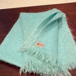 Glen Cree Scotland All Mohair Green Throw or Wrap  77 X 24”(Counting the fringe)